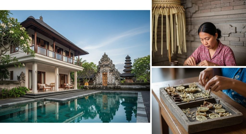 Bali luxury travel guide what to expect, Bali — Photorealistic editorial luxury travel photo, authentic Bali, refined fi