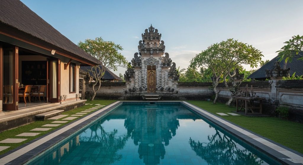 Bali solo & photography luxury travel, Bali — Photorealistic editorial luxury travel photo, authentic Bali, refined five