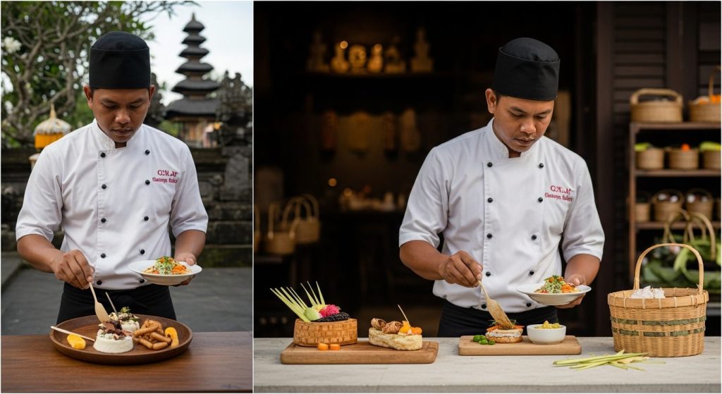 private chef & culinary experiences Bali, Bali — Photorealistic editorial luxury travel photo, authentic Bali, refined f