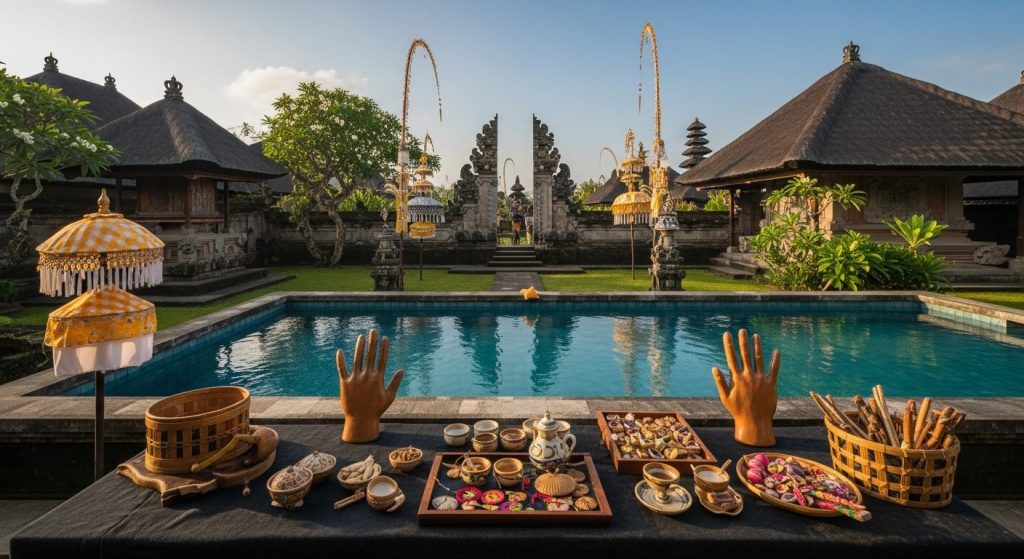 private Bali cultural experiences, Bali — Photorealistic editorial luxury travel photo, authentic Bali, refined five-sta