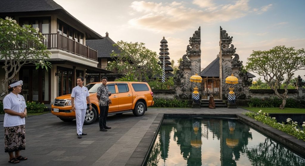 private guide & driver Bali, Bali — Photorealistic editorial luxury travel photo, authentic Bali, refined five-star, pri